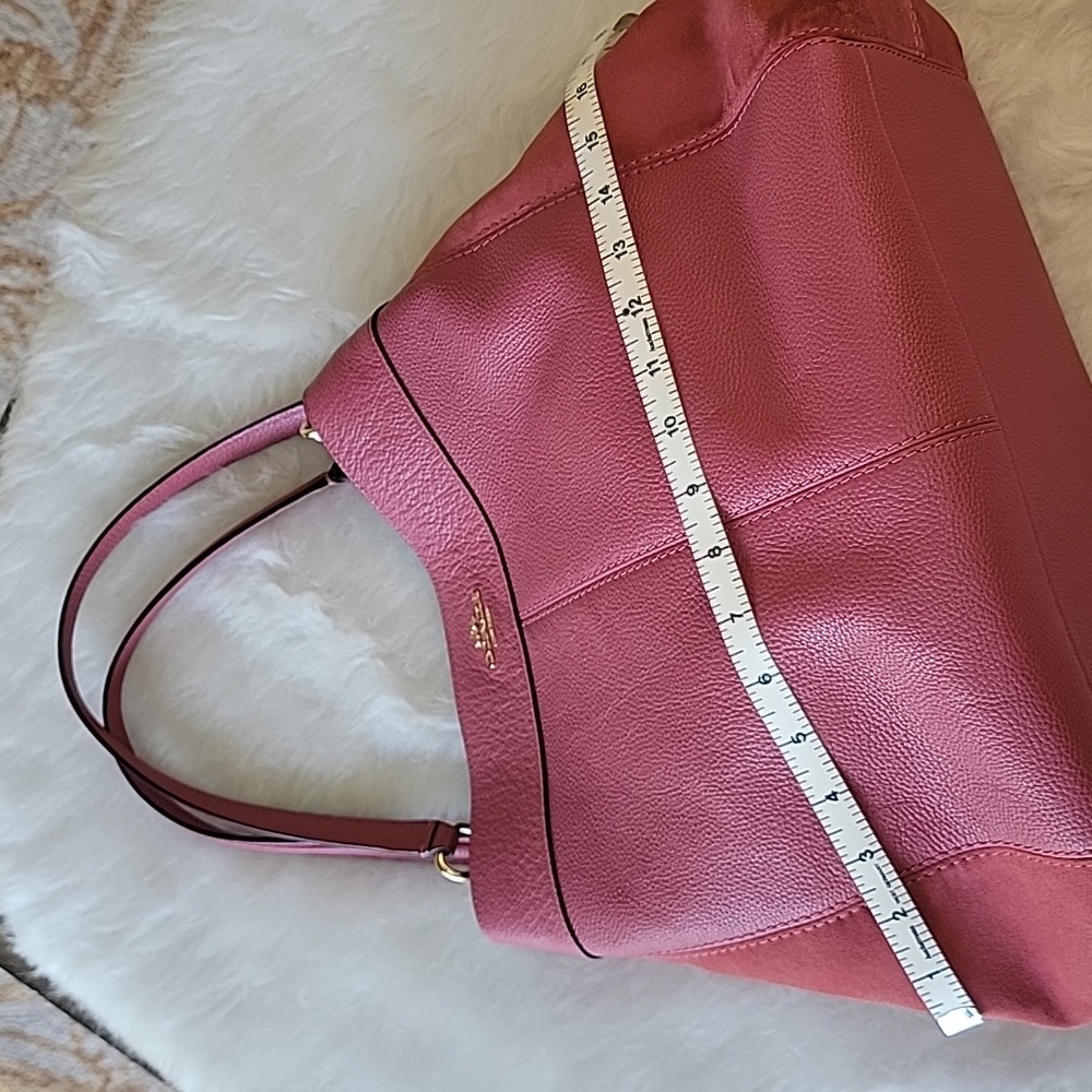 COACH Lexy Large Pink Rose Pebbled Leather Suede Double Handle Shoulder‎ Bag - Picture 7 of 13